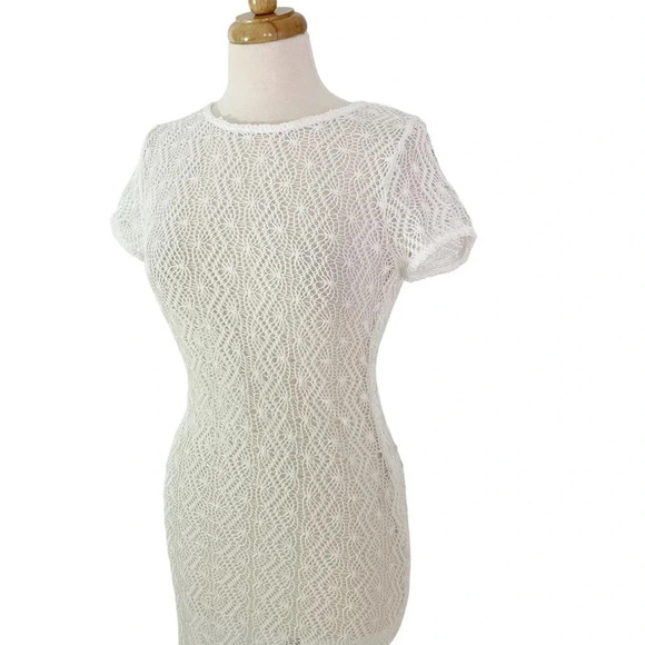 Lovers + Friends Crochet Short Sleeve Maci Cover Up Dress White Size M - Picture 7 of 11